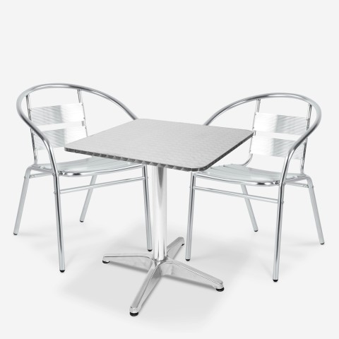 Set aus 2 Aluminiumstühlen mit Tisch 70x70cm für Garten, Bar, Außenbereich Bliss  Aktion
