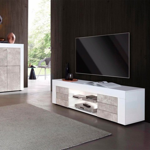 Moderner TV-Ständer mit 2 Türen 180cm weiß grau Wireburn Grande Easy Aktion