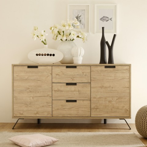 Sideboard Wohnzimmerschrank Eiche 2 Türen 3 Schubladen Huki Palma Aktion