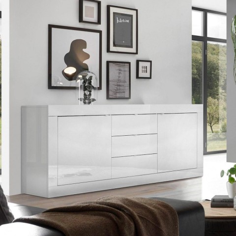 Weiße Hochglanz-Kommode Tribus Wh Basic mit 2 Türen und 3 Schubladen Aktion