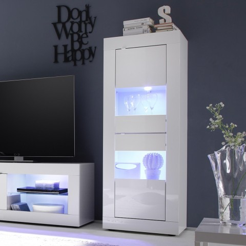 Vitrine Hochglanz Weiß modernes Design für Wohnzimmer Nina Wh Basic Aktion