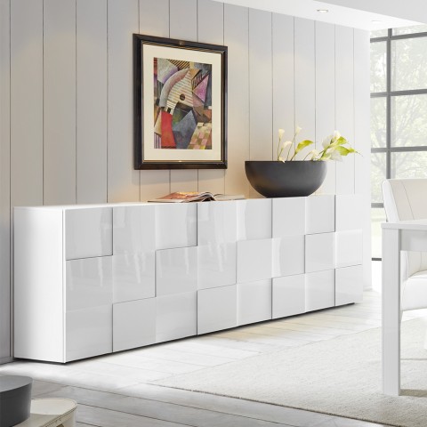 Moderne Anrichte, 4 Türen, Hochglanz Weiß, 241 cm, Dama Wh XL Aktion