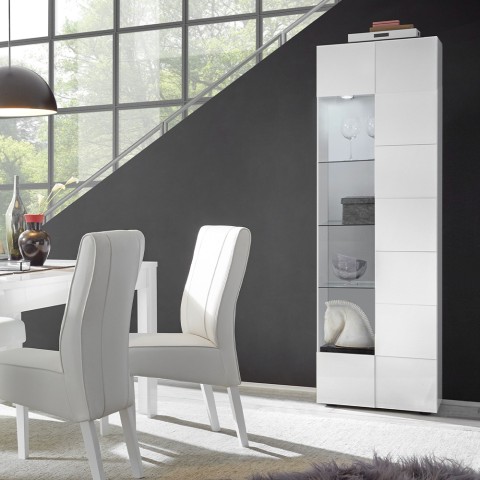 Moderne Wohnzimmer-Vitrine mit 1 Tür, weiß glänzend, Schachbrettmuster Bee Wh Dama Aktion