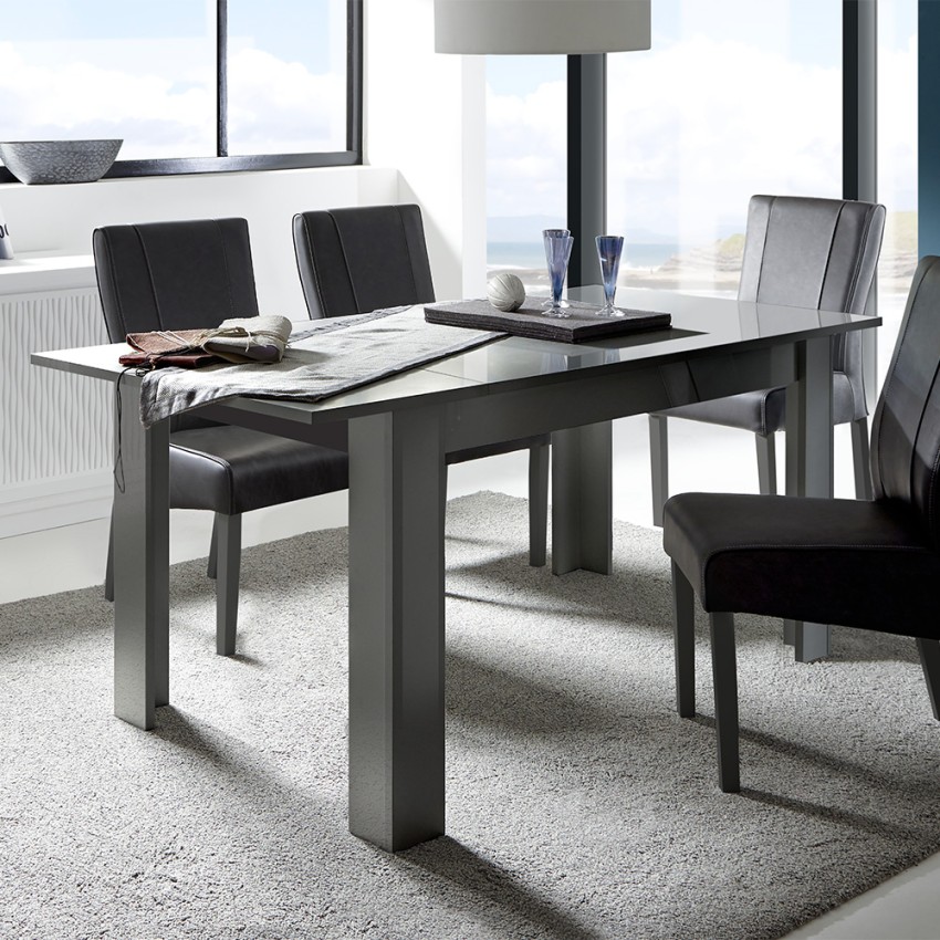 Moderner ausziehbarer Tisch 90x137-185cm hochglanz Anthrazit Fly Dama Aktion Moderner ausziehbarer Tisch 90x137-185cm hochglanz Anthrazit Fly Dama Aktion