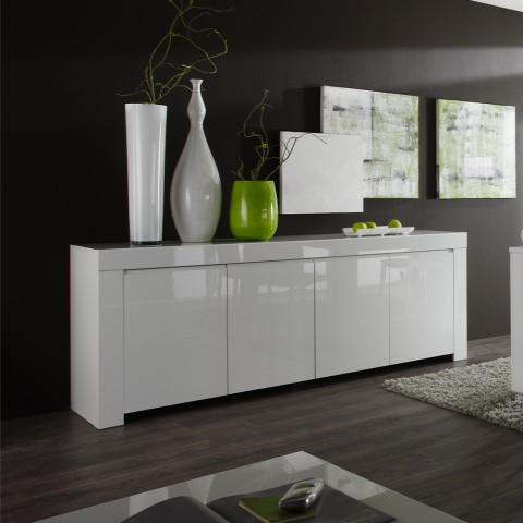 4-türige Anrichte Madia Wohnzimmer 210cm hochglanz weißes Holz Amalfi Wh XL Aktion