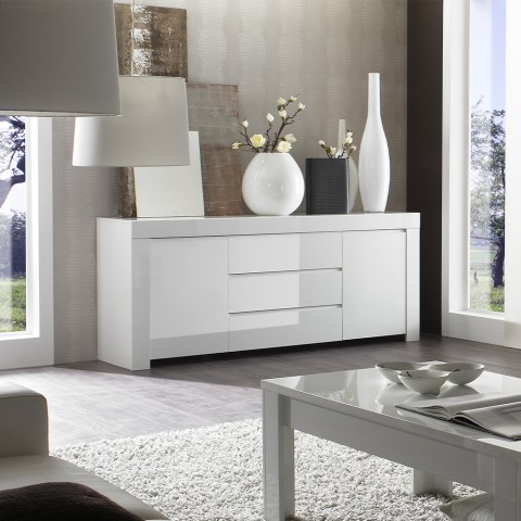 Glänzend weiß modernes Wohnzimmer Sideboard 2 Türen 3 Schubladen Amalfi Wh L Aktion