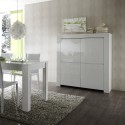 Hoher Schrank für Wohnzimmer und Küche, 4-türig, Hochglanz Weiß Moyen Amalfi Sales