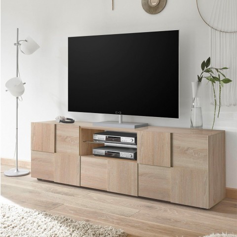 TV-Schrank aus Holz mit 2 Türen und Schublade, Schachbrett-Design Tecum Sm Dama Aktion