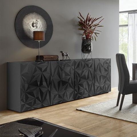 Modernes Design Sideboard 241cm 4 Türen glänzend grau Prisma Rt XL Aktion