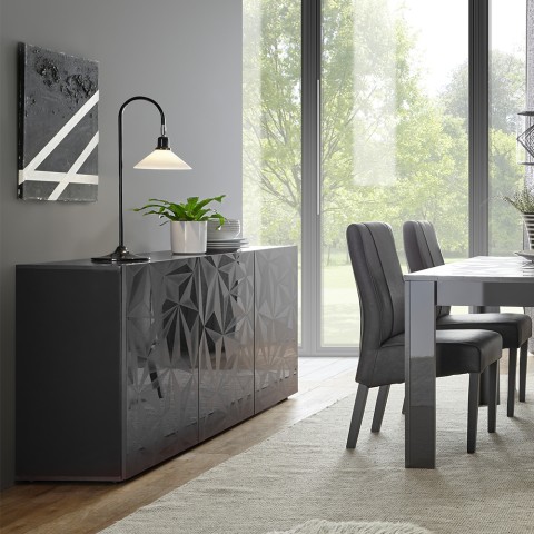 Moderne graue Hochglanz-Kommode mit 3 Türen für Küche oder Wohnzimmer Prisma Rt S Aktion