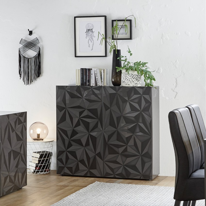 Hochschrank mit 2 Türen, modernes Design, Hochglanz Grau Prisma Tet Rt Aktion