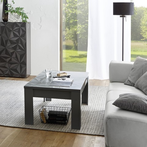 Niedriger Wohnzimmer Beistelltisch 65x122cm glänzend grau modern Lanz Prisma Aktion