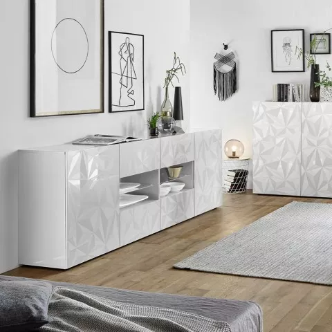 Moderne Anrichte mit 2 Türen und 4 Schubladen in Hochglanz Weiß, 241 cm, Prisma Wh L Aktion
