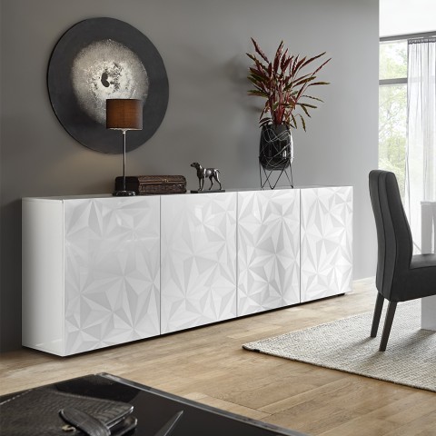 Moderne Anrichte Buffet 4 Türen, Hochglanz Weiß, 241cm Prisma Wh XL Aktion