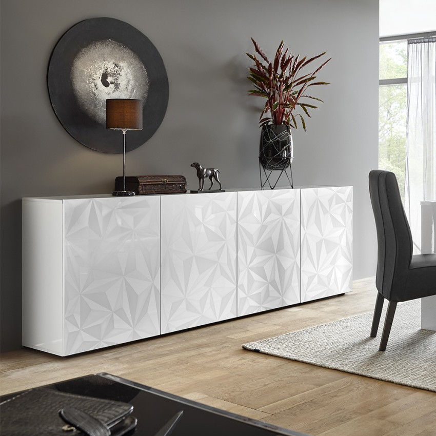 Moderne Anrichte Buffet 4 Türen, Hochglanz Weiß, 241cm Prisma Wh XL Aktion Moderne Anrichte Buffet 4 Türen, Hochglanz Weiß, 241cm Prisma Wh XL Aktion