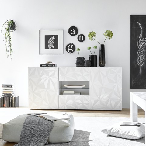 Sideboard 2 Türen 2 Schubladen 181 cm Design Hochglanz Weiß Prisma Wh M Aktion