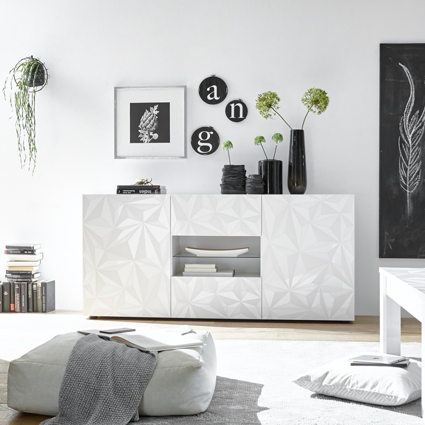 Sideboard 2 Türen 2 Schubladen 181 cm Design Hochglanz Weiß Prisma Wh M Aktion
