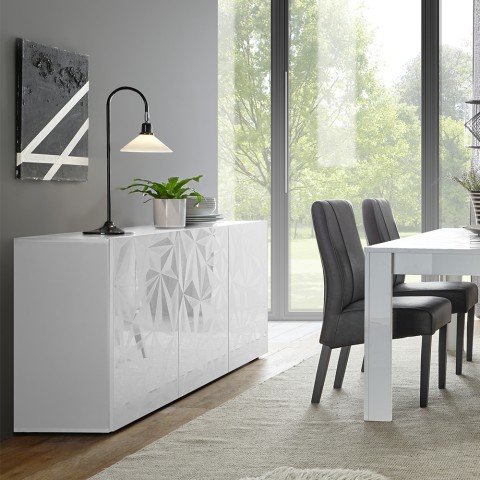 Weiße Hochglanz-Sideboard Prisma Wh S, 3 Türen für Wohn- oder Esszimmer Aktion