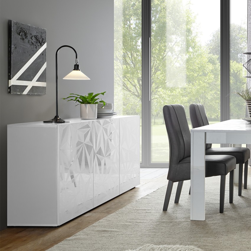 Weiße Hochglanz-Sideboard Prisma Wh S, 3 Türen für Wohn- oder Esszimmer Aktion Weiße Hochglanz-Sideboard Prisma Wh S, 3 Türen für Wohn- oder Esszimmer Aktion