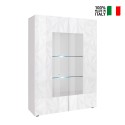 Moderne Hochglanz-Vitrine in Weiß mit 2 Glastüren, Wohnzimmer, 121x166cm, Ego Wh Verkauf