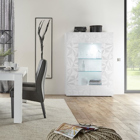 Moderne Hochglanz-Vitrine in Weiß mit 2 Glastüren, Wohnzimmer, 121x166cm, Ego Wh Aktion