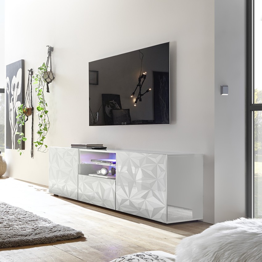 Moderner TV-Schrank 2 Türen 1 Schublade Hochglanz Weiß Alis Wh Prisma Aktion