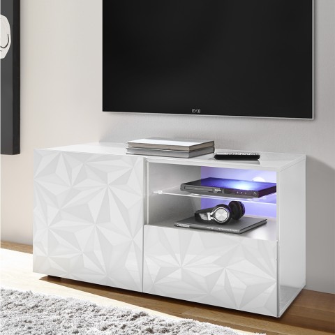 Glänzend weißer TV-Ständer 1 Tür Schublade 121cm Petite Wh Prisma Aktion