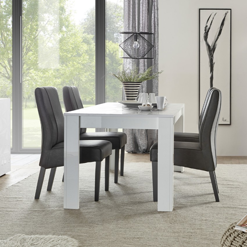 Esstisch Wohnzimmer 180x90cm weiß glänzend modern Athon Prisma