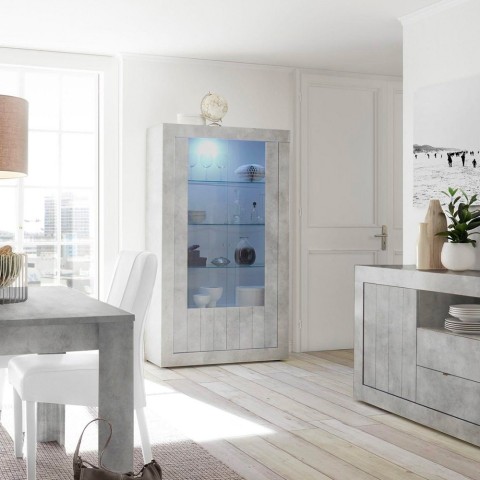 Moderne Wohnzimmer-Vitrine mit 2 Glastüren in Betonoptik 110x191cm Dern Ct Aktion