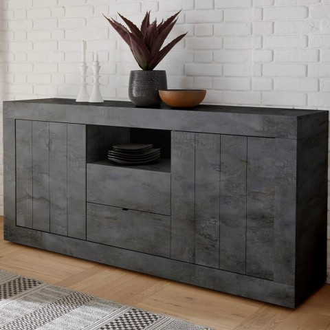 Moderne schwarze Anrichte Urbino Ox L mit 2 Türen und 2 Schubladen für das Wohnzimmer Aktion