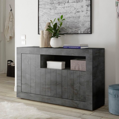 Schwarzes Sideboard Urbino Ox M, moderner Schrank mit 3 Türen für das Wohnzimmer Aktion