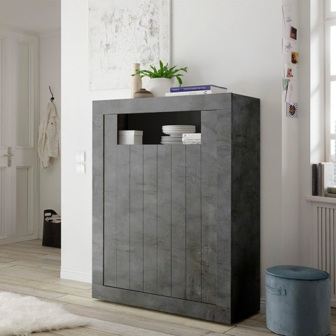Moderne schwarze Anrichte mit 2 Türen für Wohn- und Esszimmer, Höhe 144 cm, Modell Sior Ox Urbino Aktion