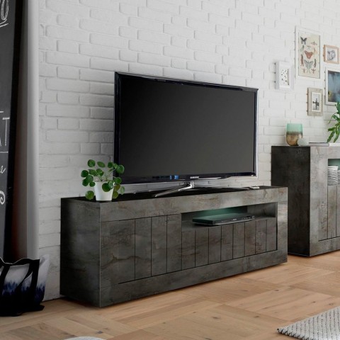 Schwarzer TV-Ständerschrank 138cm 3 Türen modernes Wohnzimmer Jaor Ox Urbino Aktion