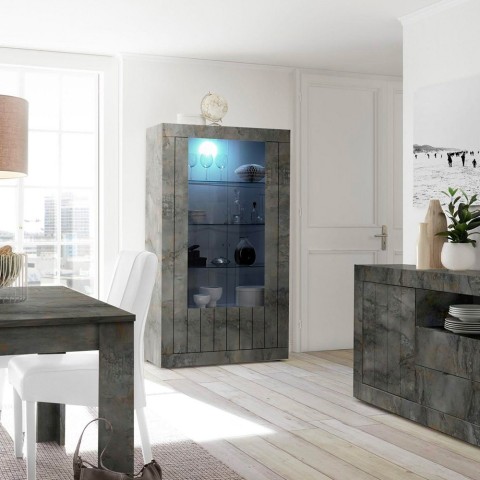 Moderne Vitrine Wohnzimmer Schwarz 110x191cm 2 Glastüren Dern Ox Aktion