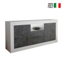 Moderner Sideboard mit 2 Türen und 2 Schubladen in Hochglanz Weiß Schwarz Doppel LBX Verkauf