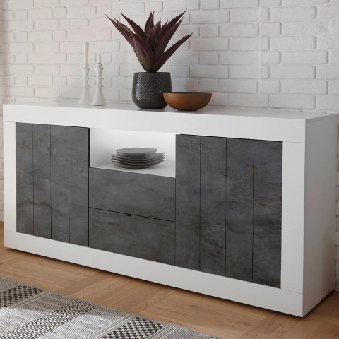 Moderner Sideboard mit 2 Türen und 2 Schubladen in Hochglanz Weiß Schwarz Doppel LBX Aktion