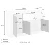 Sideboard Wohnzimmer 3 Türen 138 cm Hochglanz Weiß Beton Doppel MBC Rabatte