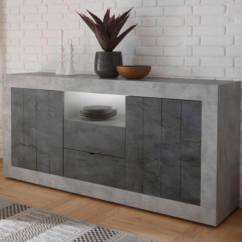 Moderne Anrichte Wohnzimmer Schwarz Beton 2 Türen 2 Schubladen Doppel LCX Aktion