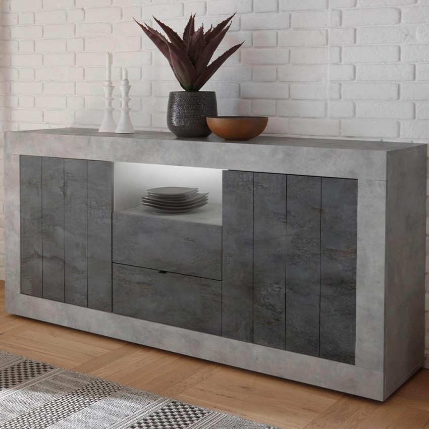 Moderne Anrichte Wohnzimmer Schwarz Beton 2 Türen 2 Schubladen Doppel LCX Aktion Moderne Anrichte Wohnzimmer Schwarz Beton 2 Türen 2 Schubladen Doppel LCX Aktion