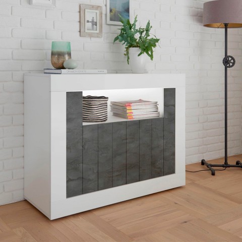 Moderne Design-Kommode, weiß glänzend, schwarz, 2 Türen, 110 cm, Minus BX Aktion