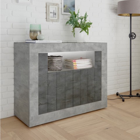 Moderne Anrichte 110cm Betonoptik Schwarz Oxid, 2 Türen Minus CX Aktion