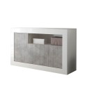 Sideboard Wohnzimmer 3 Türen 138 cm Hochglanz Weiß Beton Doppel MBC Angebot