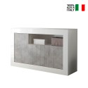 Sideboard Wohnzimmer 3 Türen 138 cm Hochglanz Weiß Beton Doppel MBC Verkauf