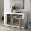 Sideboard Wohnzimmer 3 Türen 138 cm Hochglanz Weiß Beton Doppel MBC Sales