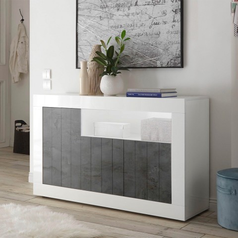 Moderne Anrichte Sideboard 3 Türen Hochglanz Weiß Schwarz Doppel MBX Aktion