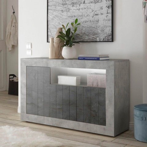 Moderne Designer-Sideboard 3-türig Grau Zement Schwarz Doppel MCX Aktion