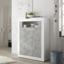 Moderner Hochglanz-Sideboard Sior BC, 144cm hoch, Weiß und Betonoptik für Wohnzimmer Aktion