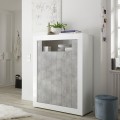Moderner Hochglanz-Sideboard Sior BC, 144cm hoch, Weiß und Betonoptik für Wohnzimmer Aktion