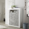 Moderner Hochglanz-Sideboard Sior BC, 144cm hoch, Weiß und Betonoptik für Wohnzimmer Aktion