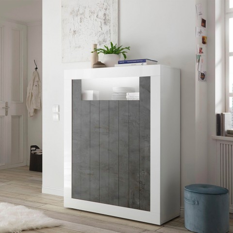 Hohe Anrichte Sideboard Wohnzimmer 2 Türen Weiß Hochglanz Schwarz Sior BX Aktion